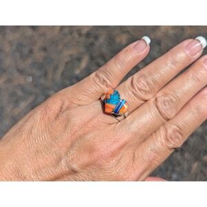 Handmade Navajo Multi Stones Inlay Heart Ring Sterling NA Jewelry Sz 8.25US **